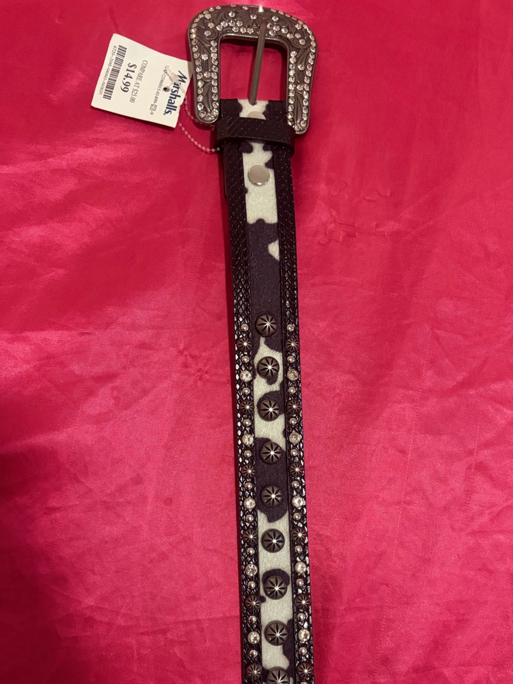 WRANGLER BRAND NEW W/ TAG Black and White Studded Cowhide Accent Belt